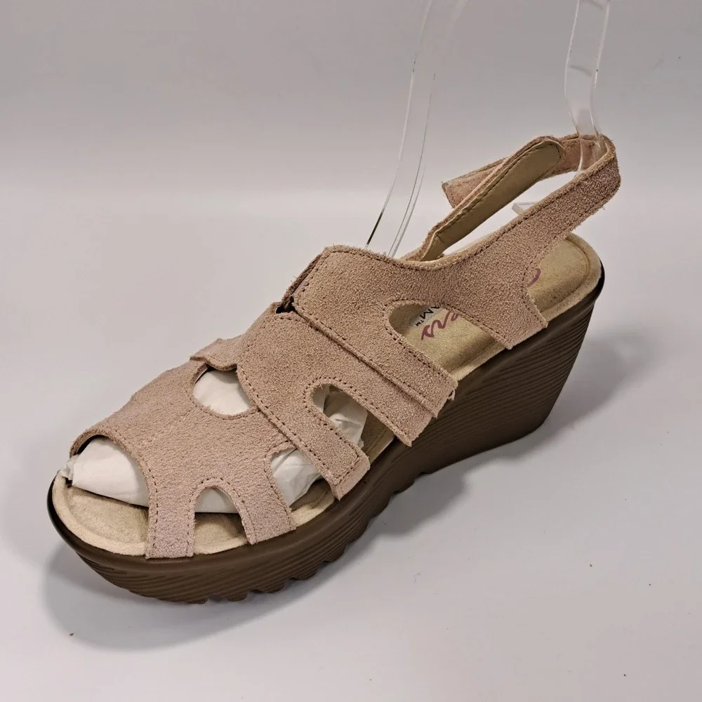 Skechers Parallel 41049 Womens 5.5 Light Pink Suede Memory Foam Wedge Sandals